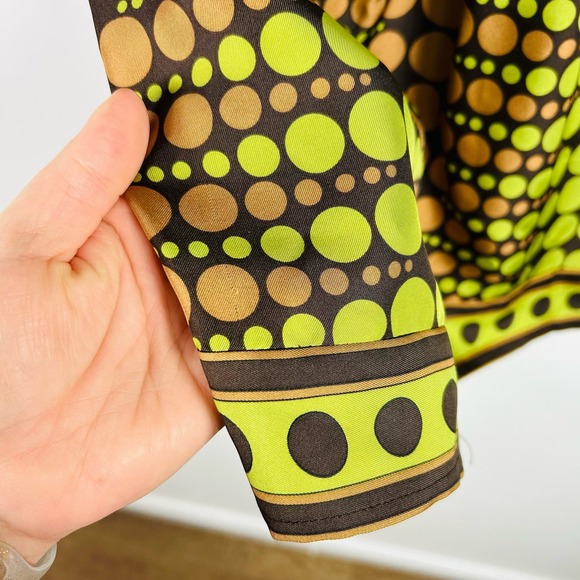 Michael Kors 100% Silk Green Brown Polka Dot Blouse Size XS - Picture 5 of 7